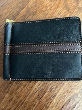 Derek Alexander Leather Money Clip Wallet - Black with Brown